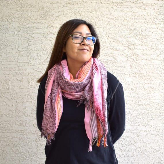 Vintage fringed scarf rectangular stole woven wra… - image 1