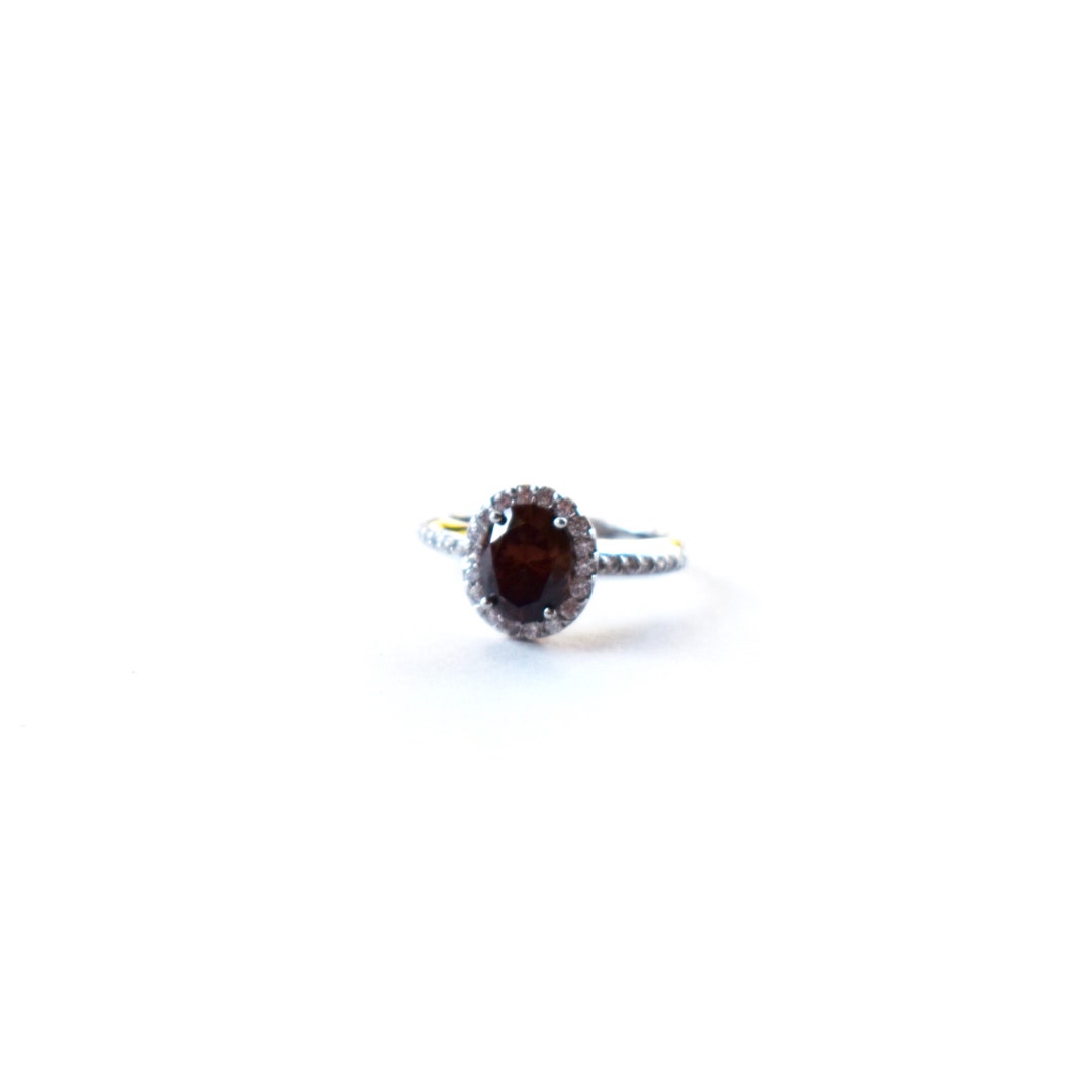 Vintage Ring Sterling Silver Cubic Zirconia Clear Stones Brown CZ 925 ...