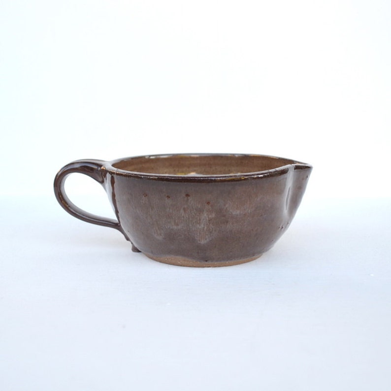 Batter bowl with handle vintage pottery small mixing bowl brown clay kitchen cooking baking farmhouse rustic Thanksgiving hostess gift image 10