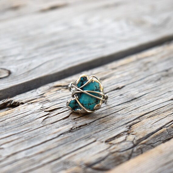Vintage ring size 7 wire wrapped turquoise boho j… - image 8