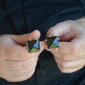 Vintage cuff links Swank black square cufflinks mens formal wear wedding anniversary gift for him Christmas Valentines Day cocktail party
