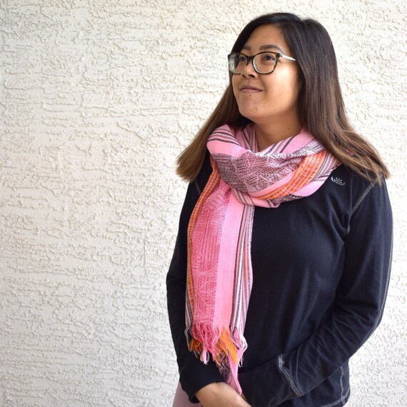 Vintage fringed scarf rectangular stole woven wra… - image 4