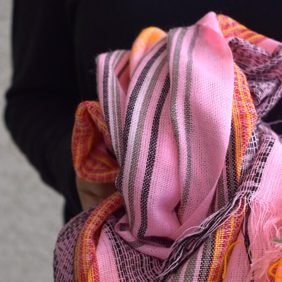 Vintage fringed scarf rectangular stole woven wra… - image 8