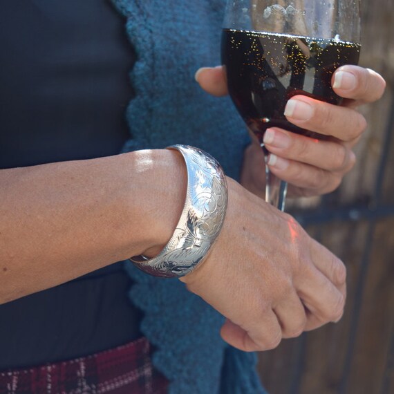 Silver bangle bracelet scrollwork sterling silver… - image 7