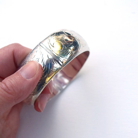 Silver bangle bracelet scrollwork sterling silver… - image 5
