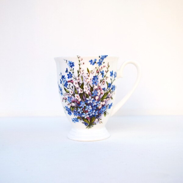 Royal Patrician mug fine bone china England white blue floral English mug forget me not gift for her gift for him