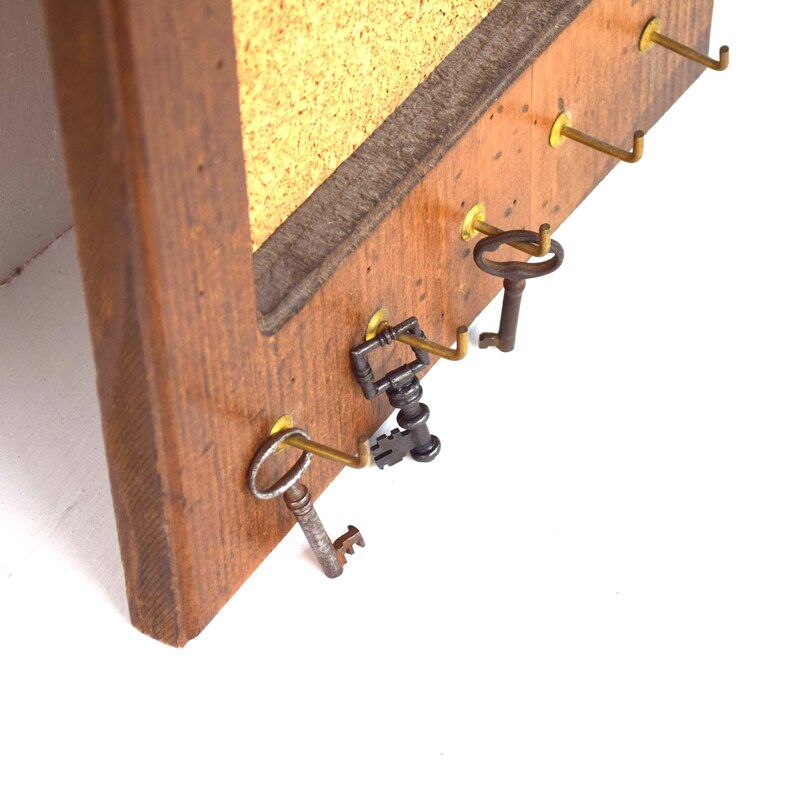 Vintage wooden wall organizer with hooks mirror cork board Etsy