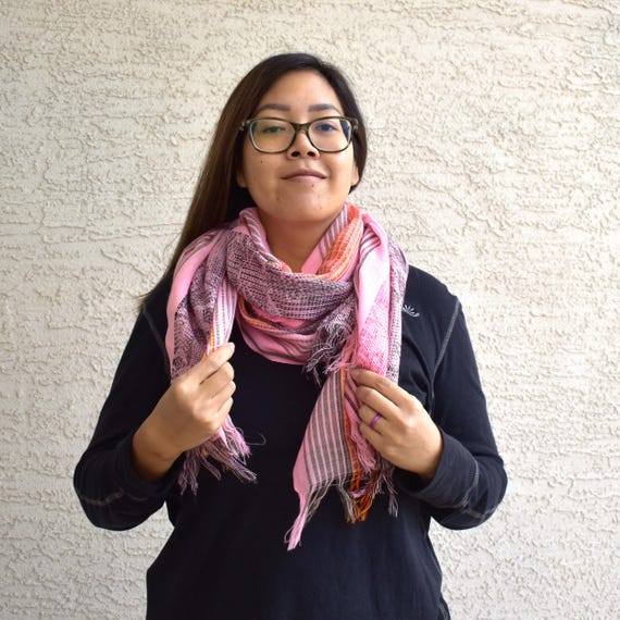 Vintage fringed scarf rectangular stole woven wra… - image 2