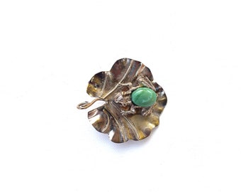 Vintage brooch and pendant Frog on water lily pad sterling silver green gemstone pin jewelry Mother's Day gift for mom sister collectible
