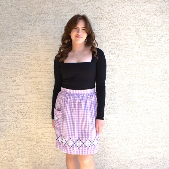 Vintage kitchen half apron gingham pattern chicke… - image 5