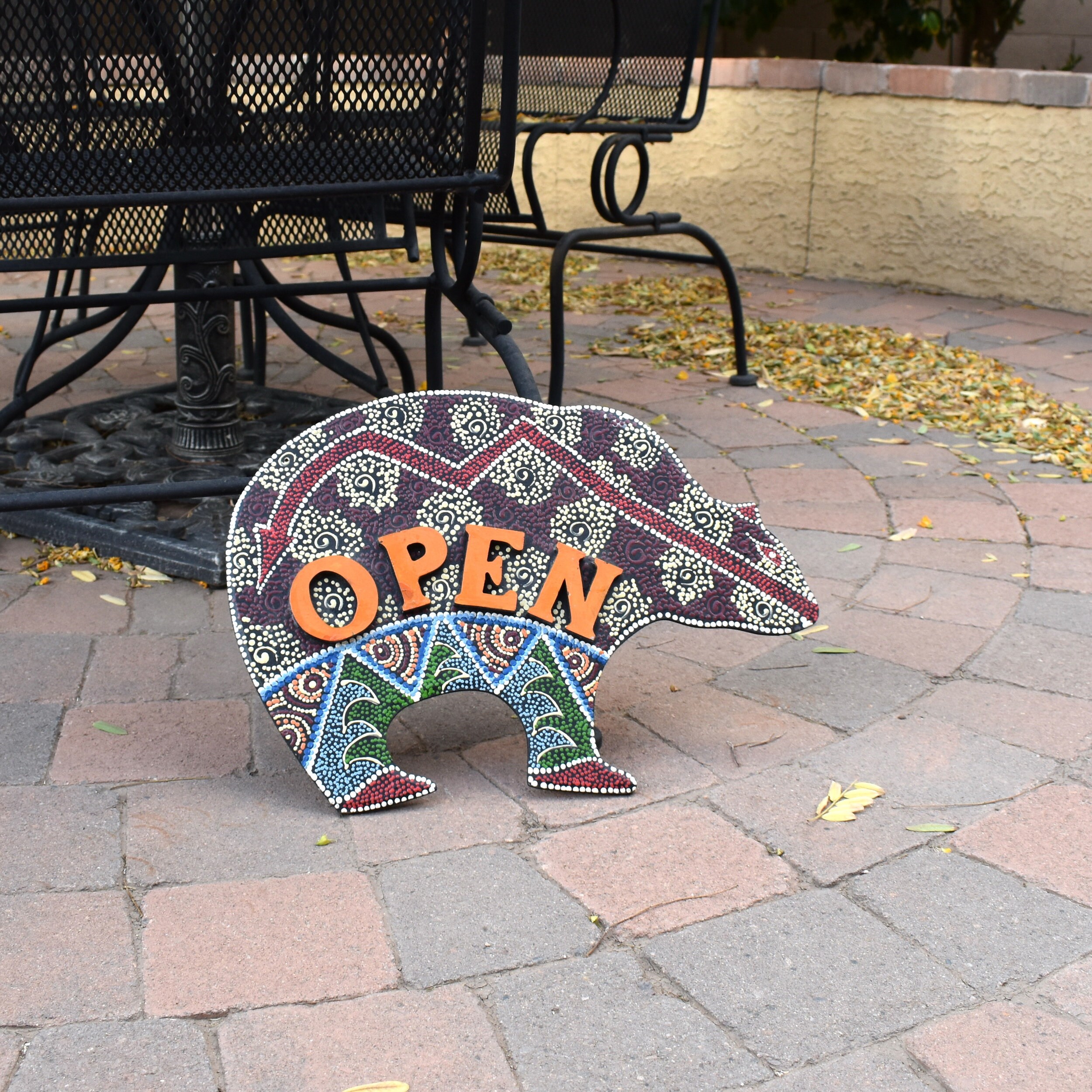 Vintage wall hanger Open Closed sign bear arrow board home | Etsy