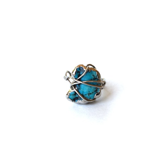 Vintage ring size 7 wire wrapped turquoise boho j… - image 1