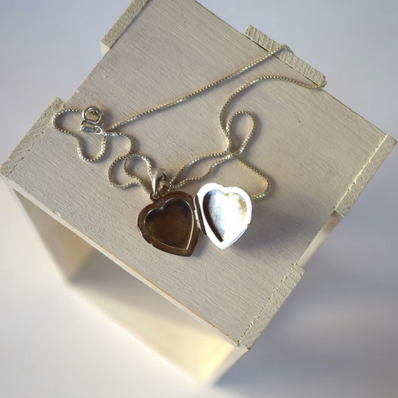 Engraved heart locket chain necklace sterling sil… - image 5