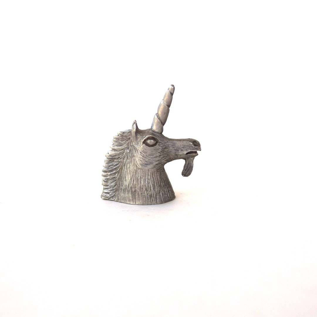 Vintage Miniature Unicorn Head Figurine Spoontiques Pewter Whimsical