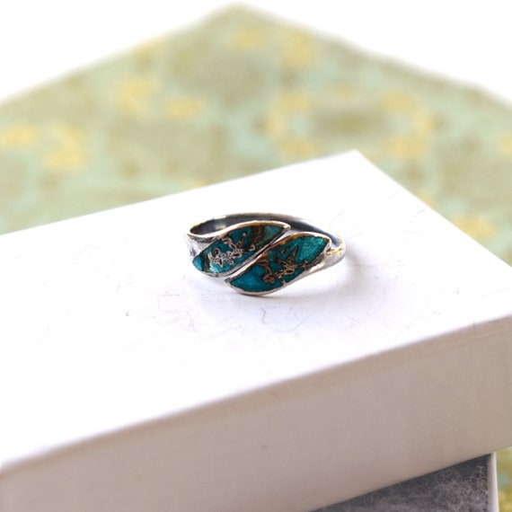 Vintage ring Siam 925 sterling silver aqua blue e… - image 1