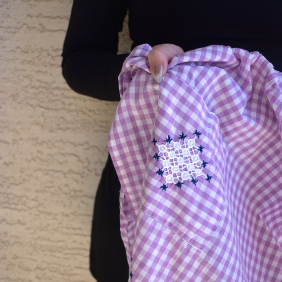 Vintage kitchen half apron gingham pattern chicke… - image 2