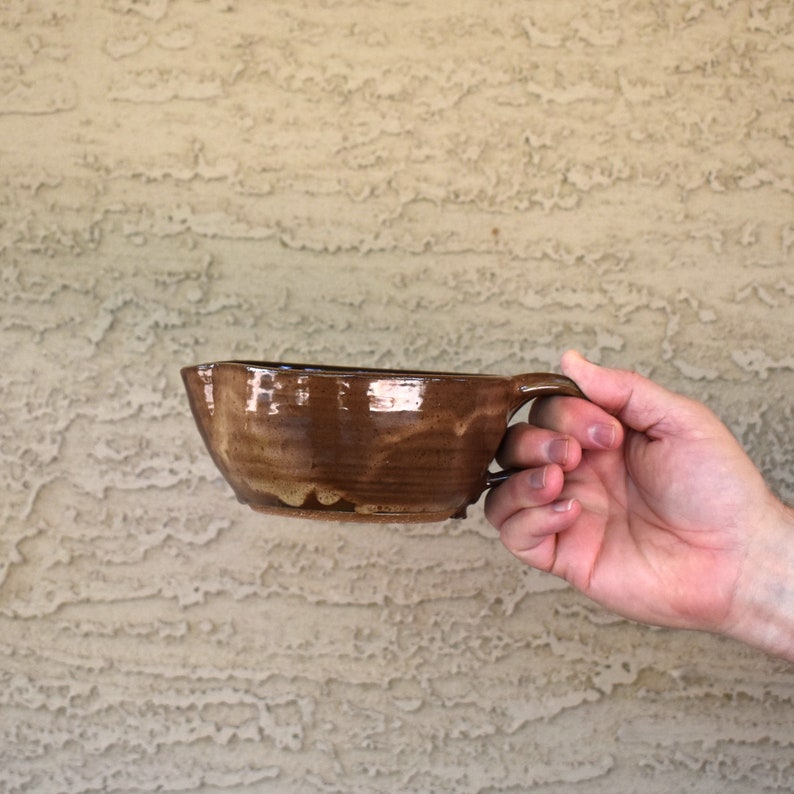 Batter bowl with handle vintage pottery small mixing bowl brown clay kitchen cooking baking farmhouse rustic Thanksgiving hostess gift image 5