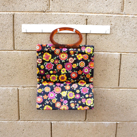 Vintage folding tote bag Lady's Pride bright flor… - image 5