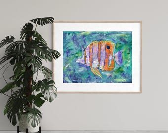 Tropical Fish Giclée Print: Colorful Coastal Sea Life Painting