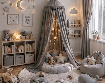 Montessori Mosquito Net Canopy, Kids Princess Bed Tent, Nursery Reading Nook Decor