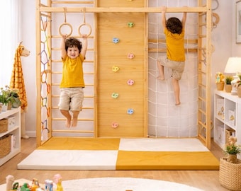 Wooden Monkey Bar Attachment for Swedish Ladder | Indoor Jungle Gym Add-On