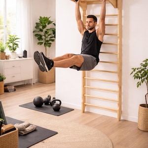 Swedish Ladder Wall Gym | Pine Wood, Pull-Up Bar & Dip Station