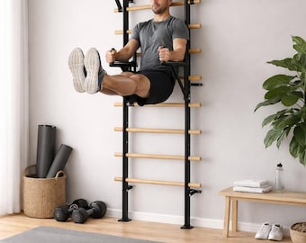 Swedish Ladder 9 Rungs Wall Mounted Gym Stall Bars for Pull Ups Stretching Rehab