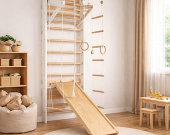 Wooden Swedish Ladder Wall Set | Montessori Indoor Jungle Gym, Stall Bars