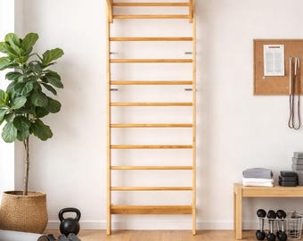 Wooden Swedish Wall Ladder – 10 Level Indoor Climbing Gym for Kids Adults