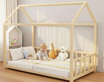 Metal Montessori Floor Bed, Toddler House Bed Frame, Nursery Furniture