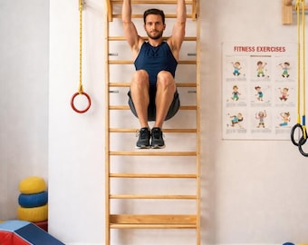 Wooden Swedish Wall Ladder – 10 Level Indoor Climbing Gym for Kids Adults