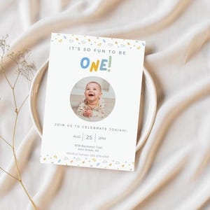 Fun to Be One Birthday Invitation | Colorful First Birthday Invite | Editable Template and Personalized Photo | Instant Digital Download