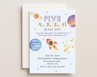 Space Birthday Invitation | Rocket Ship Blast Off (Digital Download)