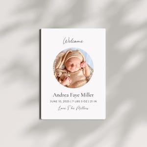 The Andrea Birth Announcement | Birth Announcement Template | Editable Baby Stats Card | Minimal Neutral Newborn Printable