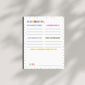 Letter To Grandma Printable | Fill-In-The-Blank Kids Activity | Grandchild Letter For Grandma | Keepsake PDF Gift From Grandkids