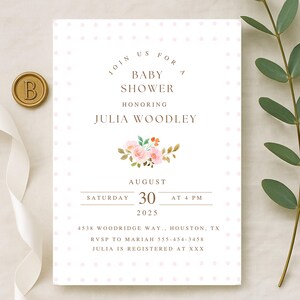 Timeless Pink Floral Baby Shower Invitation | Printable Baby Shower Invite Template | Editable Girl Baby Shower Invitation Template