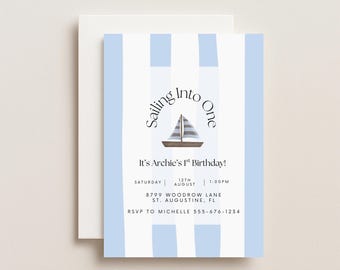 Sailing Into Another Year Nautical Birthday Invitation, Digital Download