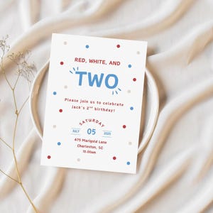 Red White and Two Birthday Card | Editable Digital Download | 2nd Birthday Printable Card for Toddler | Summer Theme