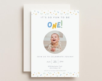 Fun to Be One Birthday Invitation, Editable Photo Template (Digital Download 5x7in)