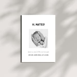 The Matteo Birth Announcement | Minimal Birth Announcement Template | Personalized Newborn | Editable Download | Modern Welcome Baby Card