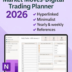 Planner di Day Trading per OneNote / Giornale di Trading 2026 e Registro P/L (download digitale)