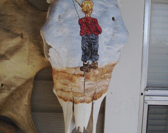 Boy Gone Fishin' Cow Skull