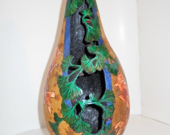 Ryba Koi Liść miłorzębu ręcznie malowana i grawerowana Pyengrawerem Tykwa