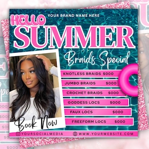 Summer Braid Sale Flyer, Summer Braid Sale Flyer, Braid Preise Flyer, Braids Sale Flyer, Hair Flyer, Lashes Flyer, Braids Special Flyer Template
