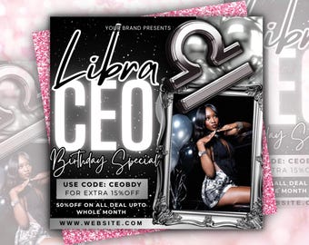 CEO Birthday Flyer, CEO Birthday Sale Flyer, Zodiac Season Birthday Flyer, CEO Birthday Special Flyer, Hair Stylist, Lash Tech, Nail Tech