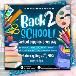 Back To School Flyer,Back To School Giveaway Flyer, Back to school Supplies flyer, DIY canva template, Giveaway Special Flyer Canva