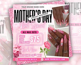 Mother's day Nails Special Flyer, Canva Template (Digital Download)