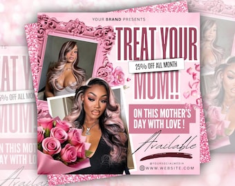 Folleto de reservas para el Día de la Madre, Especial del Día de la Madre, Reservas de mayo, Oferta exclusiva para el Día de la Madre, Maquillaje, Peinado, Pestañas, Uñas, Editable en Canva