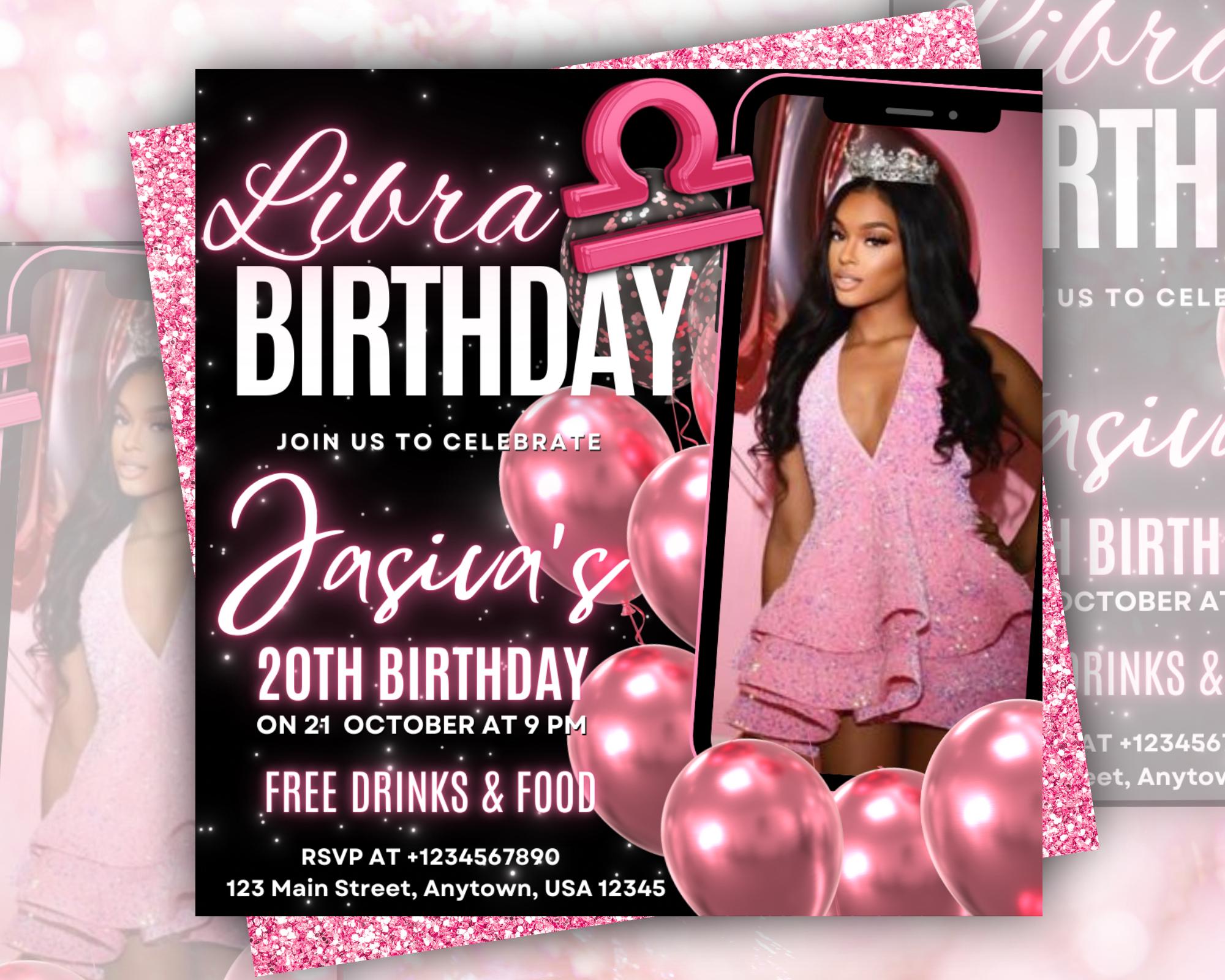 Birthday Party Flyer, Birthday Party Invitation Flyer,Libra Season Birthday Flyer, Libra Birthday Flyer, Birthday Event Celebration Flyer