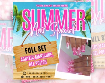 Summer Nail Sale Flyer, Summer Sale Flyer, Braids Sale Flyer, Hair Flyer, Lashes Flyer,June booking ,Social Media , Editable Canva Template